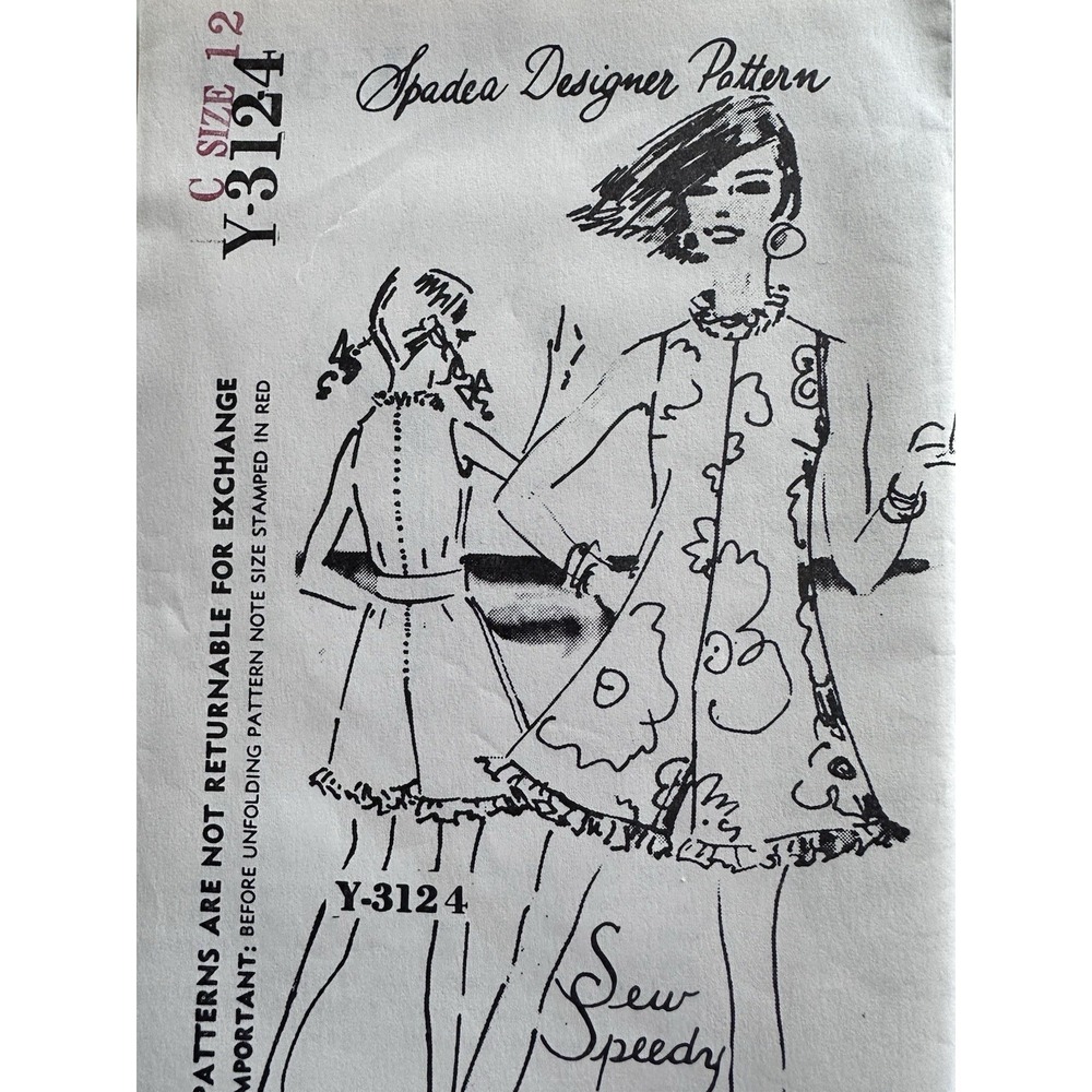 VTG Spadea Designer Pattern 1975 Sew Speedy "Pants Dress"  Y-3124 Size 12 Romper